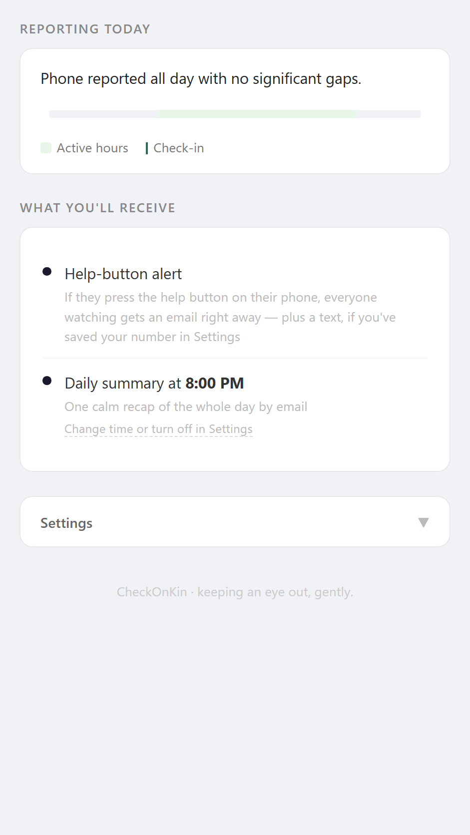 CheckOnKin activity feed