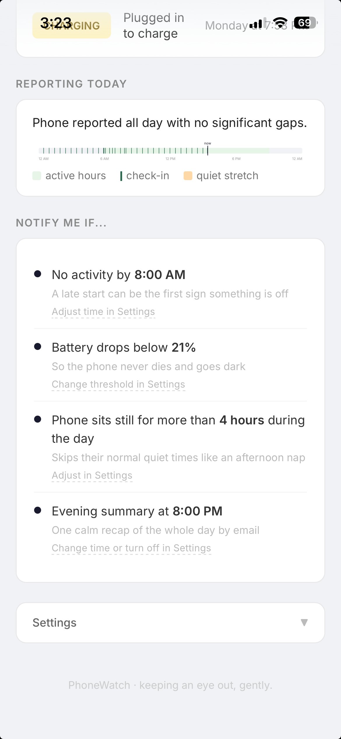 PhoneWatch activity feed