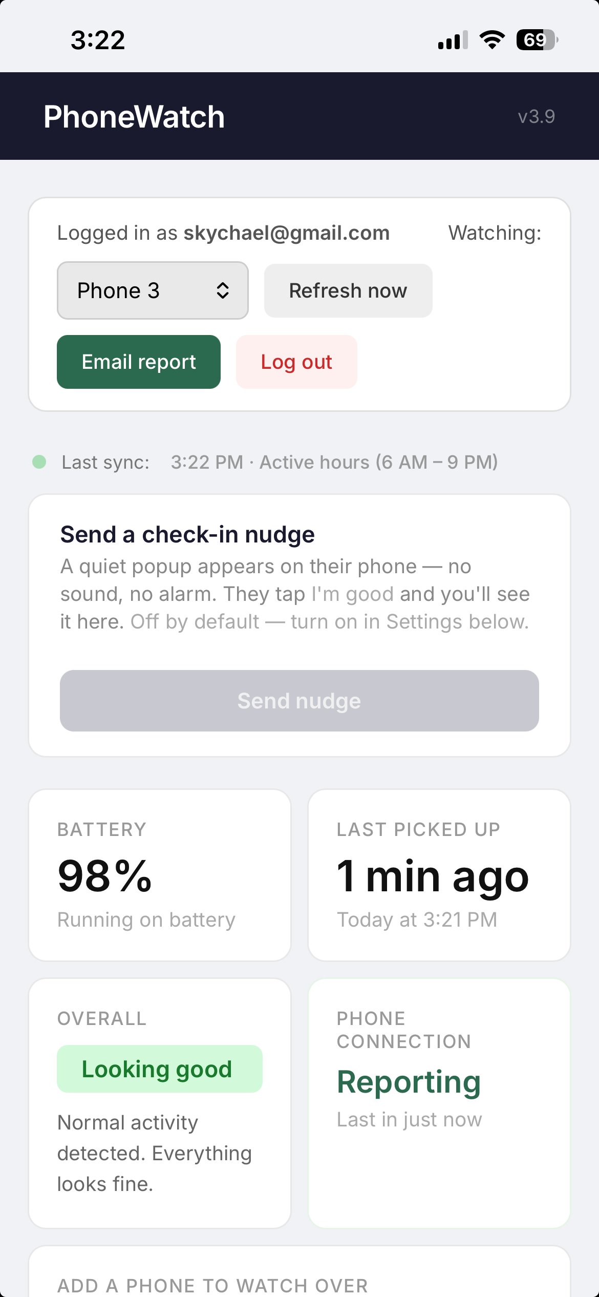 PhoneWatch dashboard