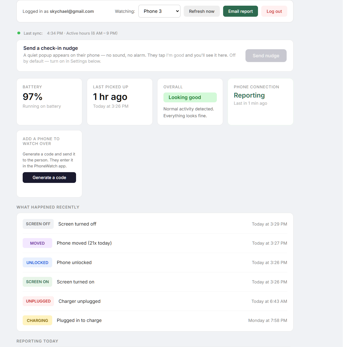 PhoneWatch web dashboard